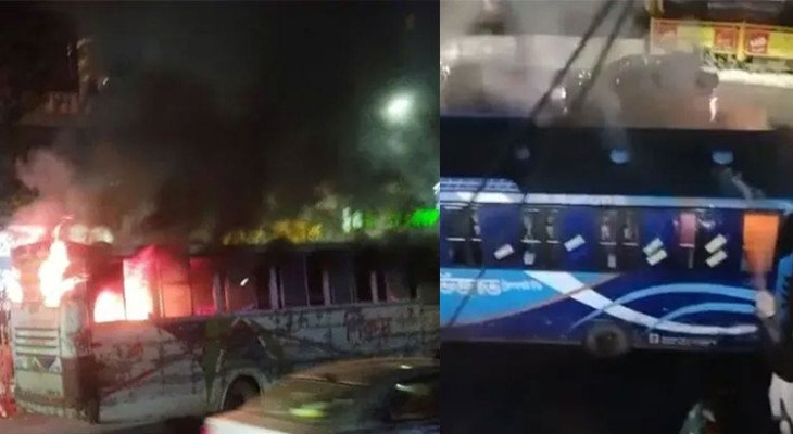 মিরপুরে ৭ মিনিটের ব্যবধানে দুই বাসে আগুন, একটি বাসে আগুন দেওয়ার চেষ্টা